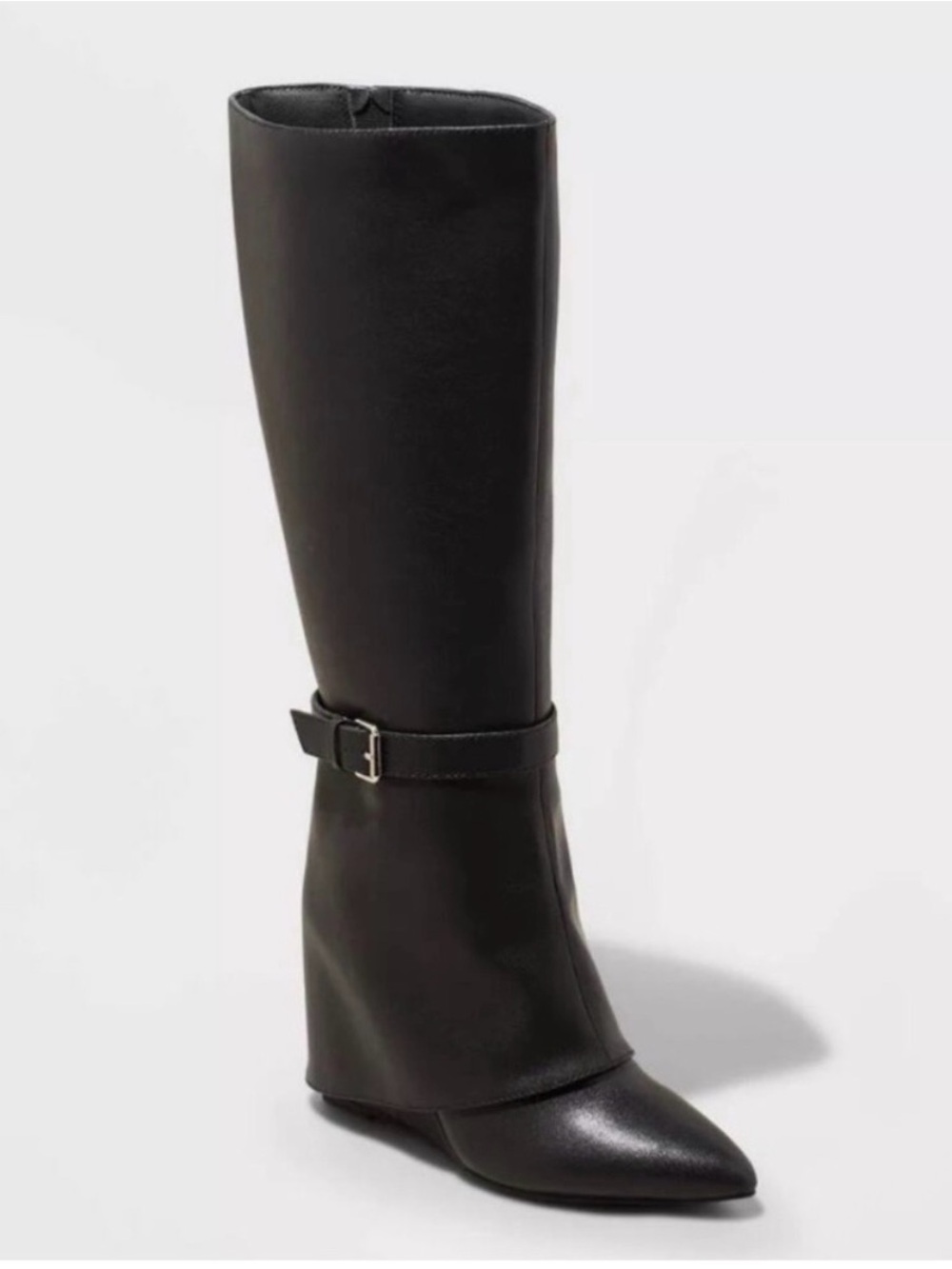 a new day Black Knee-High Wedge Boots with Ankle Buckle